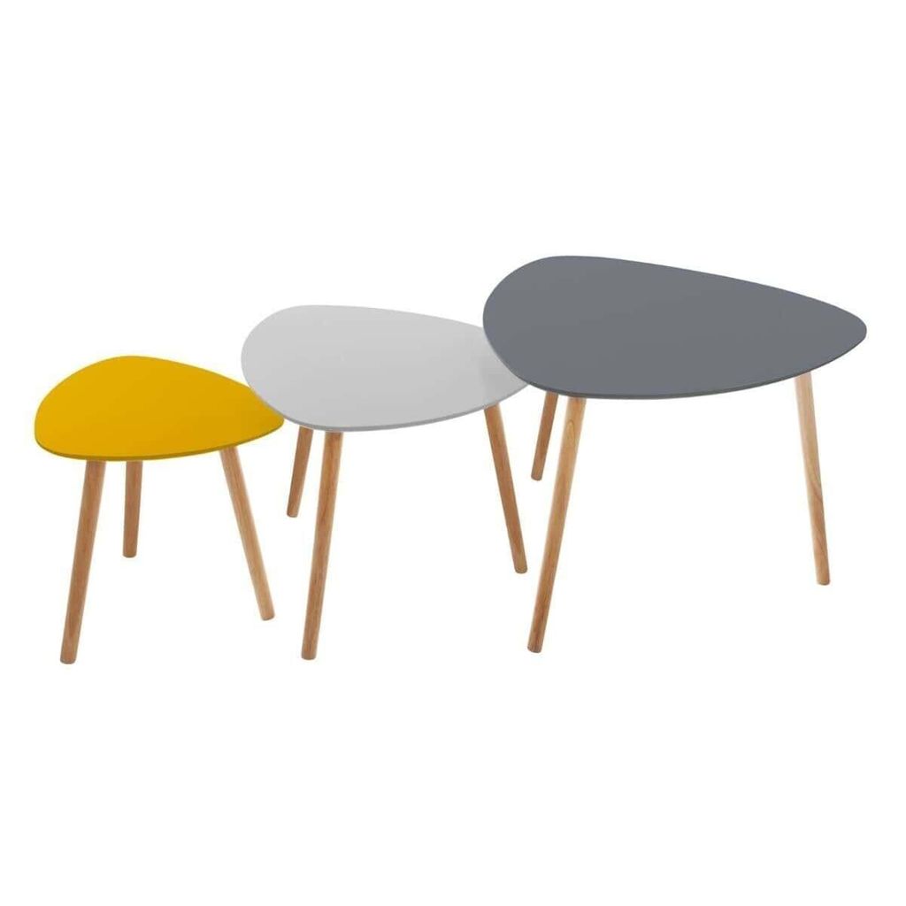 Háromszög alakú asztalka szett, 3 db, szürke-sárga - CHENILLES - Butopêa